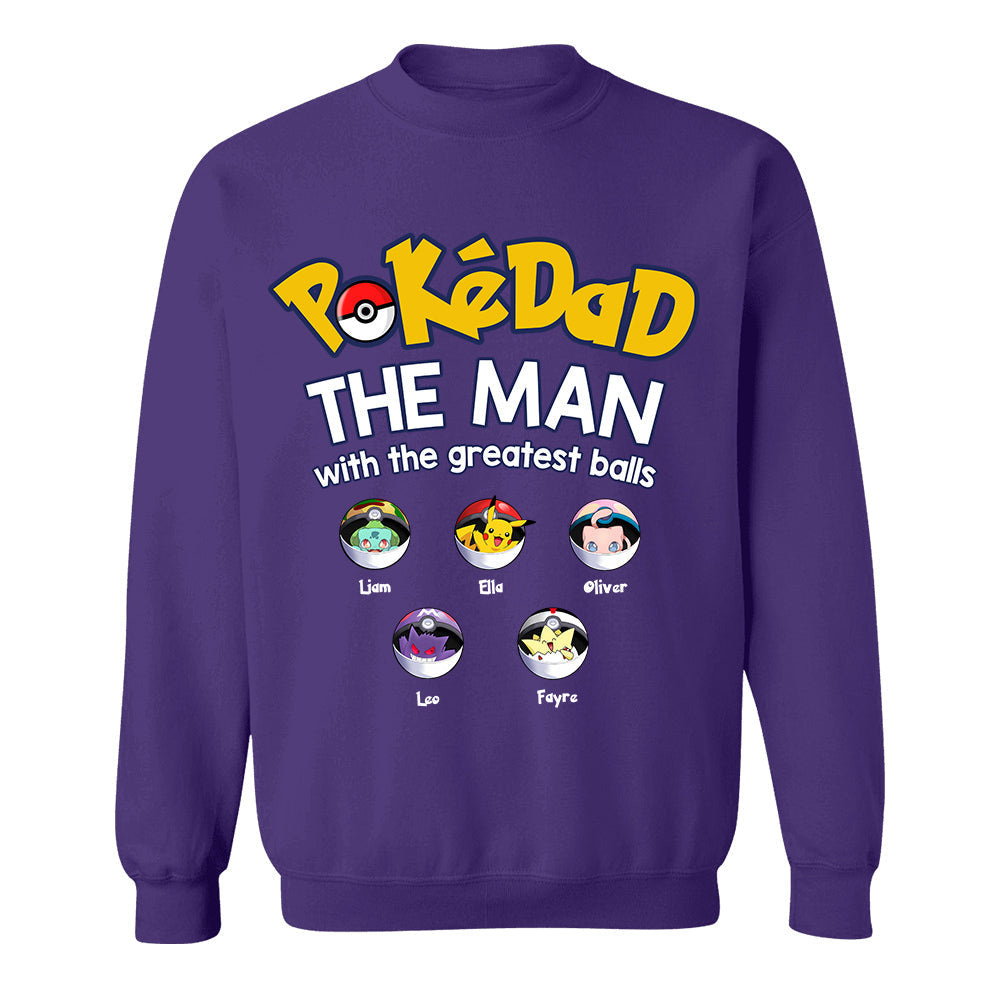 PokeDad The Man With The Greatest Balls, Personalized Pokemon Dad Shirt with Custom Kids Name, Gift For Dad, Gift For Grandpa MI209 TH23