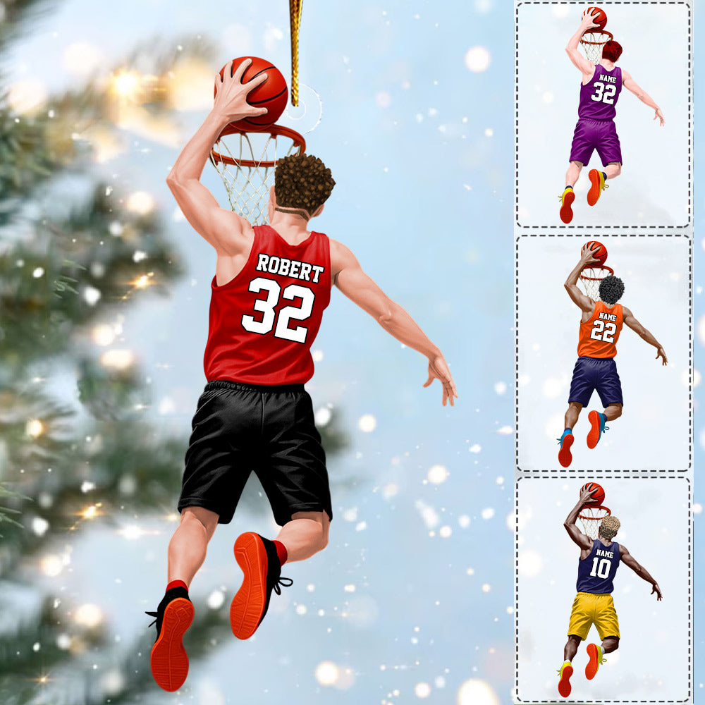 Basketball Player Jumping Dunking Personalized Ornament Gift For Basketball Lovers, Custom Christmas Gifts For Basketball Players Li29