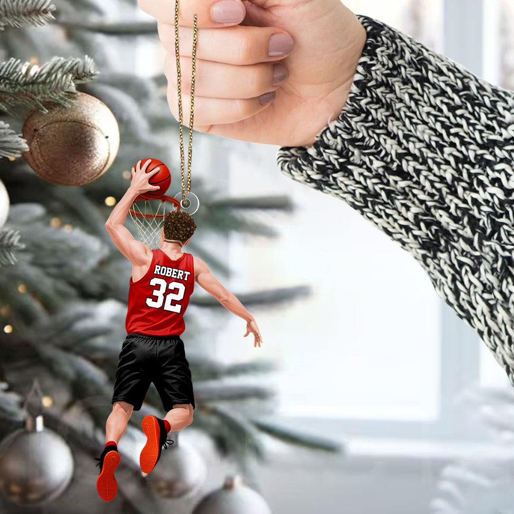 Basketball Player Jumping Dunking Personalized Ornament Gift For Basketball Lovers, Custom Christmas Gifts For Basketball Players Li29