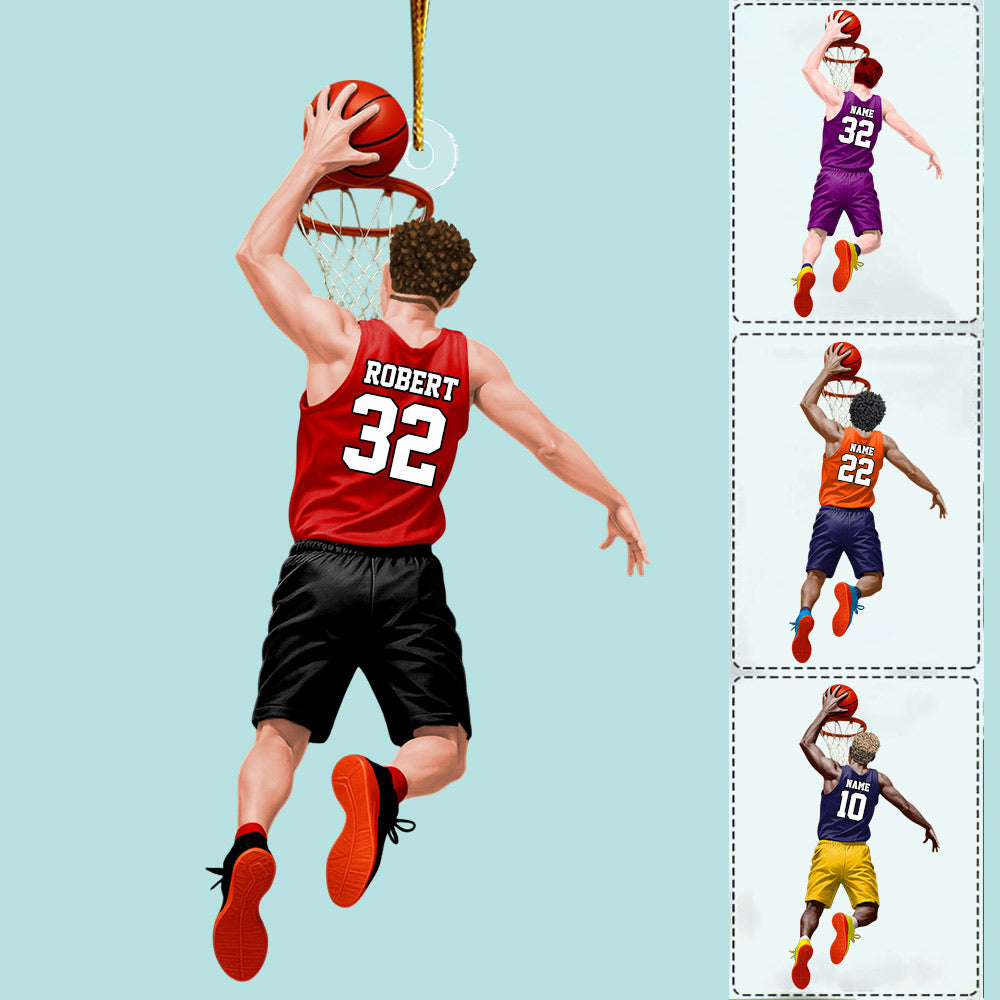 Basketball Player Jumping Dunking Personalized Ornament Gift For Basketball Lovers, Custom Christmas Gifts For Basketball Players Li29