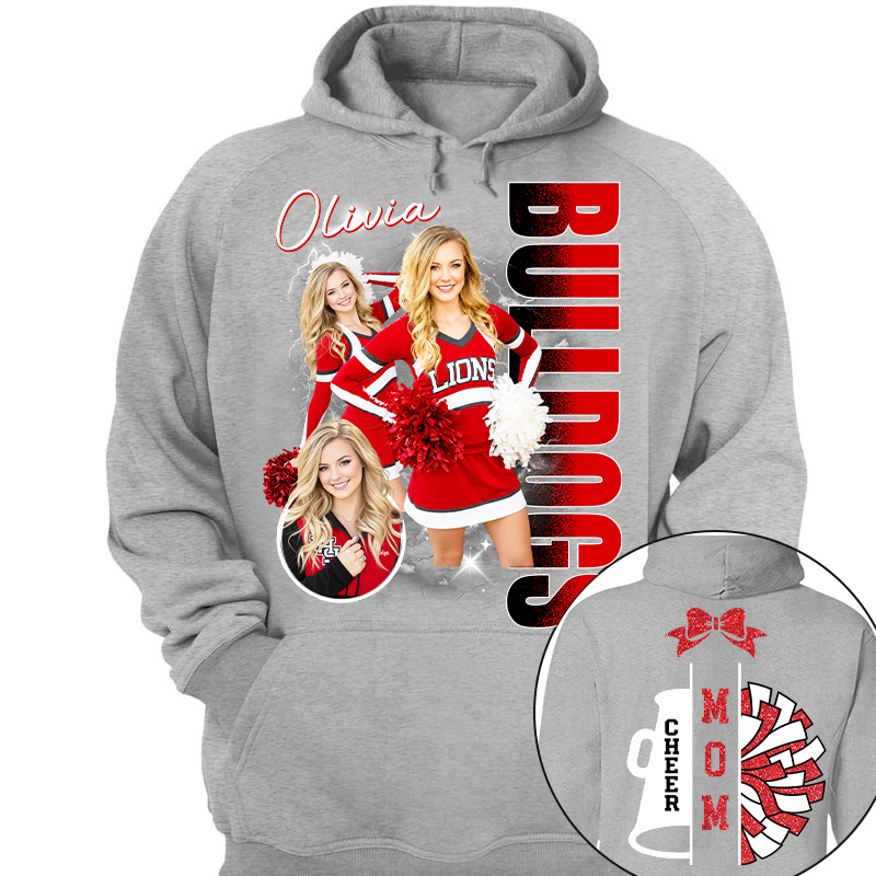 Personalized Cheerleader Team Name & School Name Bootleg Style Tee, Custom Photo Cheerleading Shirt, Gift For Cheer Mom Cheerleader Lovers MI209 TH23