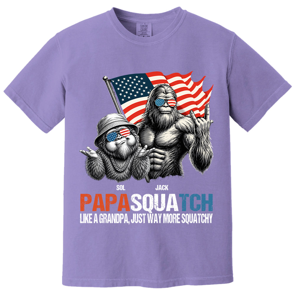 Personalized Papasquatch - Bigfoot Merica Rock American Flag T-Shirt, Father Day Gifts for Dad Funny Papa Tshirt Cool Daddy Bigfoot Tee A2110 T24