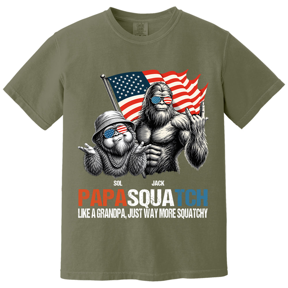 Personalized Papasquatch - Bigfoot Merica Rock American Flag T-Shirt, Father Day Gifts for Dad Funny Papa Tshirt Cool Daddy Bigfoot Tee A2110 T24