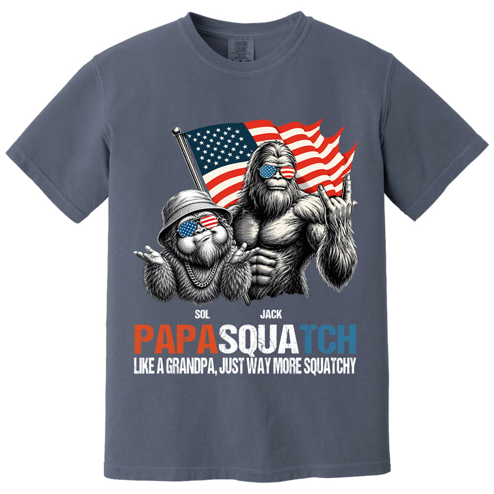 Personalized Papasquatch - Bigfoot Merica Rock American Flag T-Shirt, Father Day Gifts for Dad Funny Papa Tshirt Cool Daddy Bigfoot Tee A2110 T24