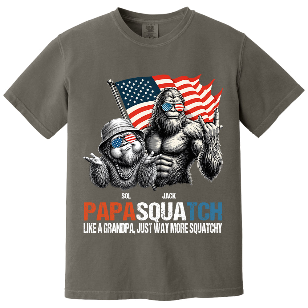 Personalized Papasquatch - Bigfoot Merica Rock American Flag T-Shirt, Father Day Gifts for Dad Funny Papa Tshirt Cool Daddy Bigfoot Tee A2110 T24