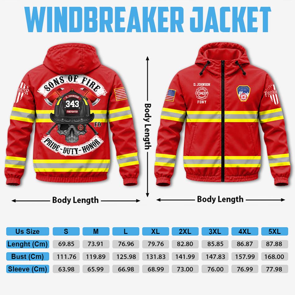 Custom US Firefighter Sons Of Fire Pride Duty Honor Windbreaker Jacket H2511 Trna
