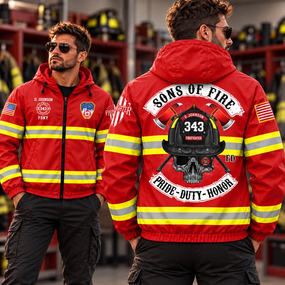 Custom US Firefighter Sons Of Fire Pride Duty Honor Windbreaker Jacket H2511 Trna