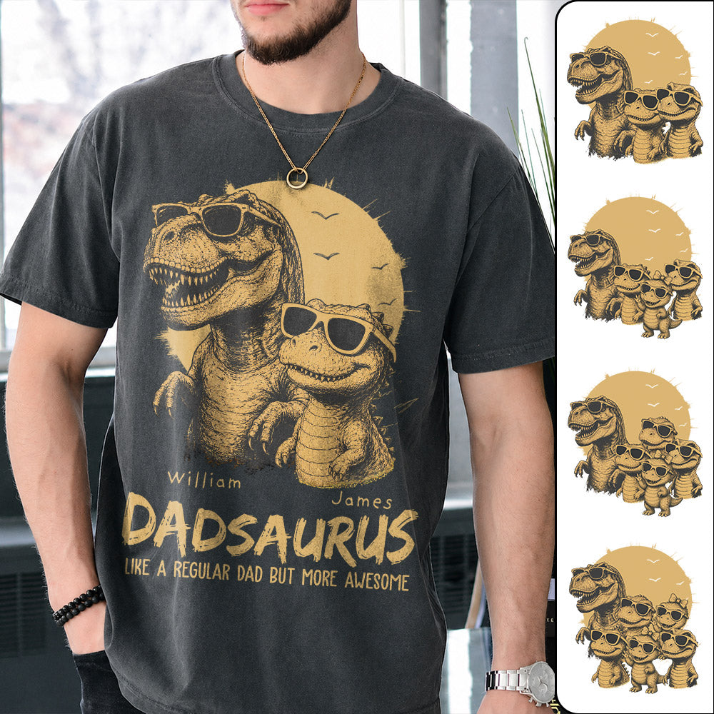 Personalized Dad Dinosaur Shirt with Custom Kids Names, Funny Grandpa Family T Shirt for Dad Daddy, Father's Day Birthday Gift VH01