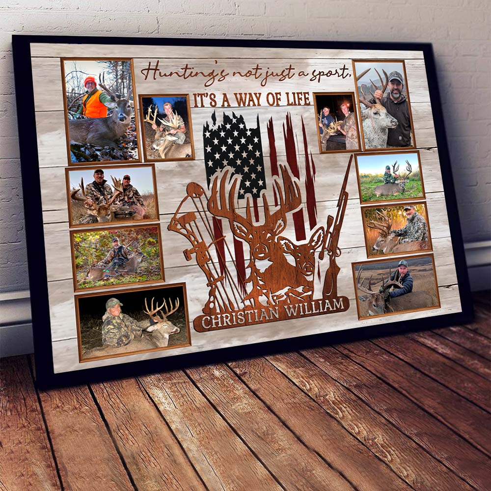 Custom Upload Photo Hunting Canvas Print, Hunting's Not Just A Sport, It's A Way Of Life American Flag Deer Decor For Hunter Nh00