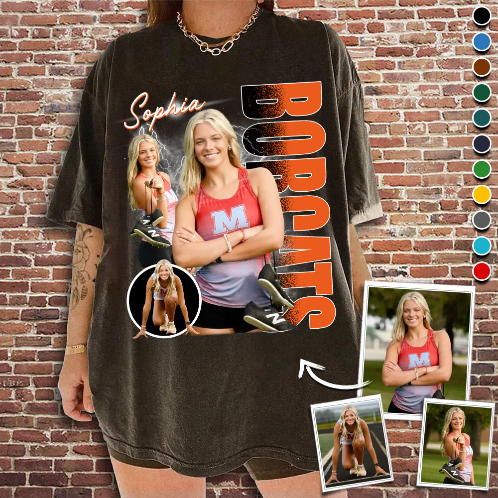Custom Photo Track & Field Player Shirt - Personalized Team Name School Name Bootleg Shirt Na02 Li29