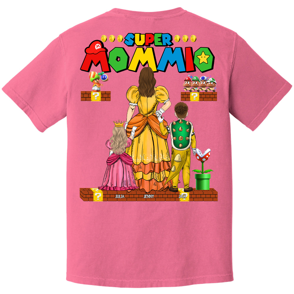 Custom Super Mommio Shirt, Personalized Mommio T-Shirt, Mothers Day Gift Tshirt, Mommio Shirt, Custom Kids Name Mom Shirt, Gamer Mom TShirt Back Print Nh00