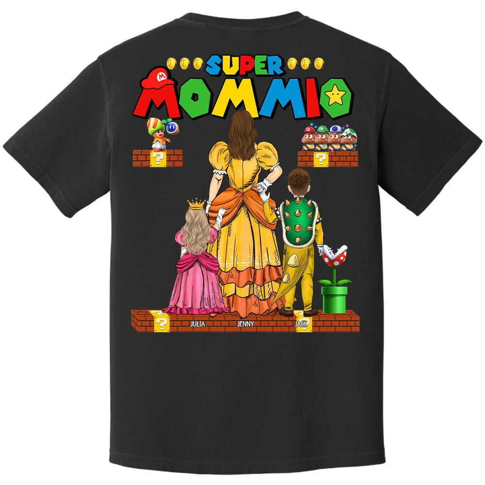 Custom Super Mommio Shirt, Personalized Mommio T-Shirt, Mothers Day Gift Tshirt, Mommio Shirt, Custom Kids Name Mom Shirt, Gamer Mom TShirt Back Print Nh00