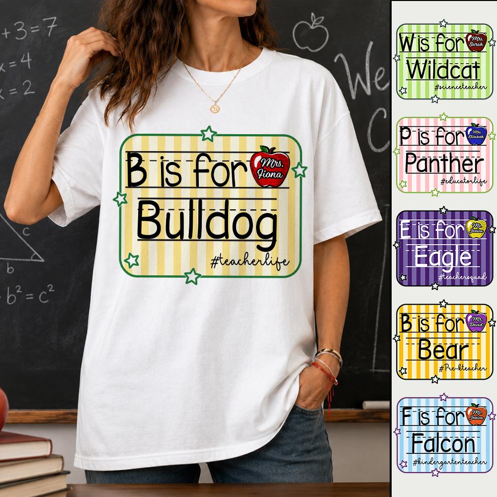 Personalized Retro Stripe School Mascot Custom Apple Name Teacher T-Shirt, Custom Gifts For Teacher Vr2 Nh00
