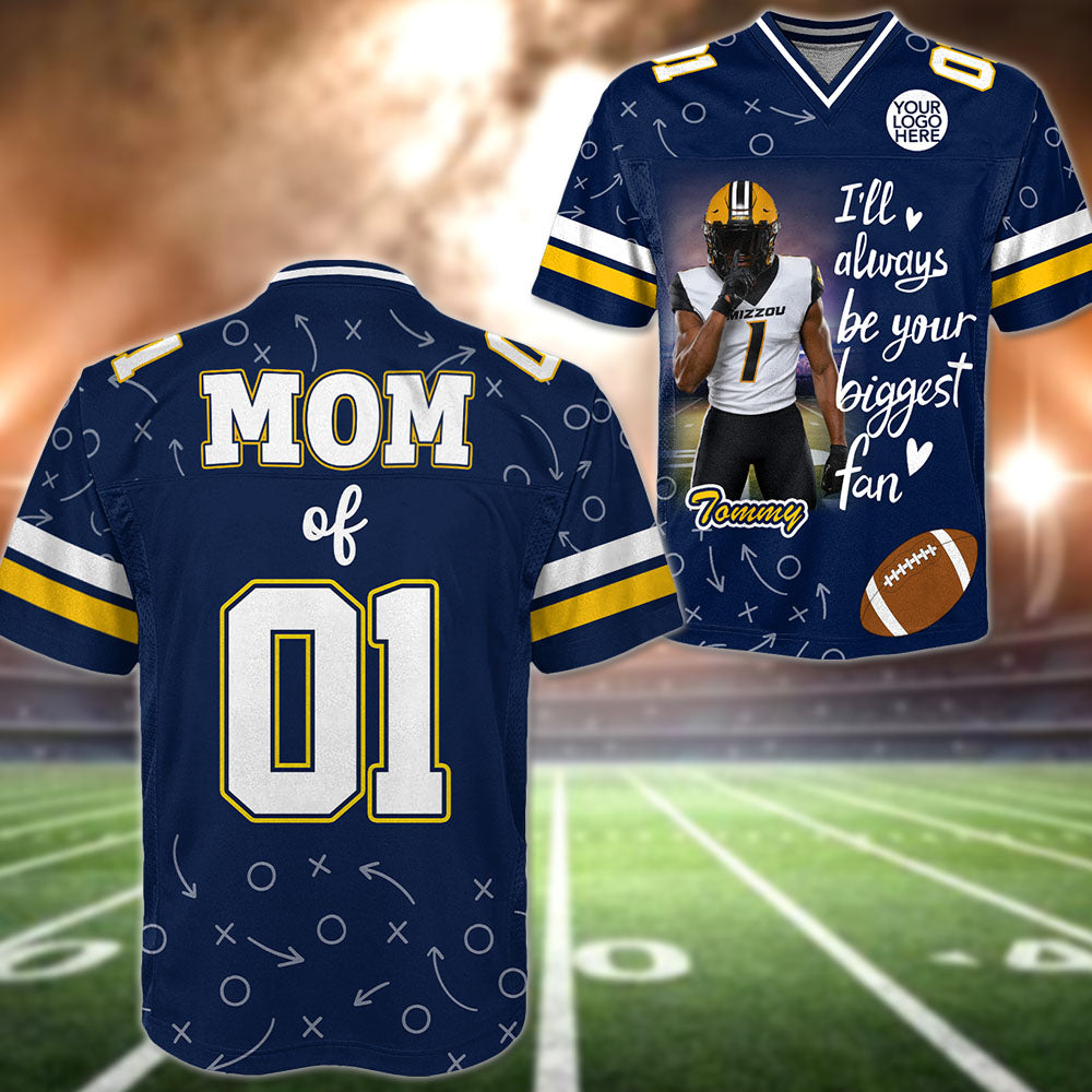 Custom Photo I'll Always Be Your Biggest Fan Football Jersey Gift For Football Lovers - Personalized Gift For Football Mom, Dad, Family Pt99