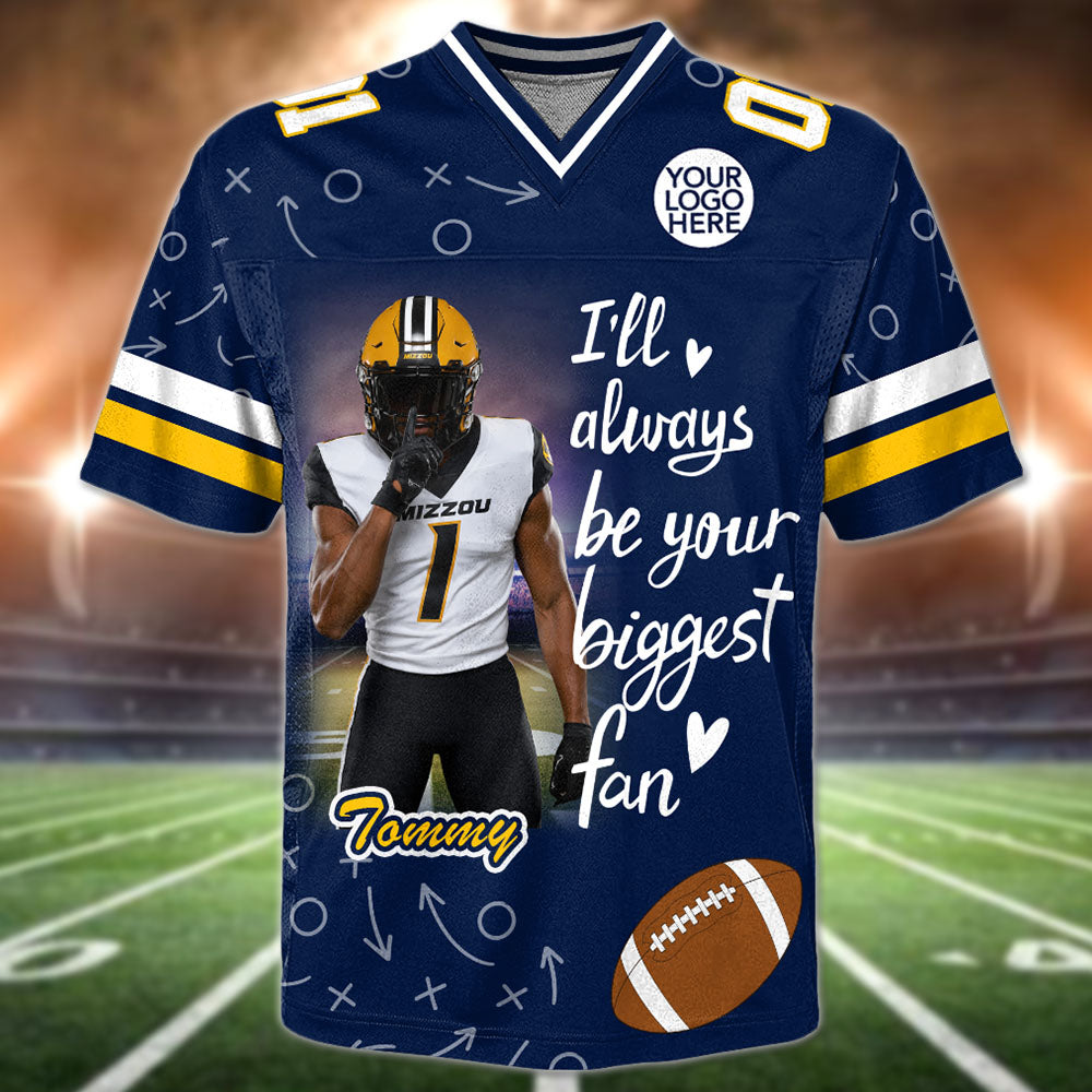 Custom Photo I'll Always Be Your Biggest Fan Football Jersey Gift For Football Lovers - Personalized Gift For Football Mom, Dad, Family Pt99