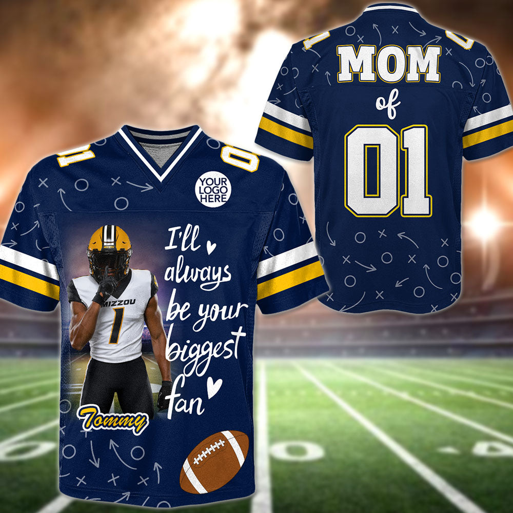 Custom Photo I'll Always Be Your Biggest Fan Football Jersey Gift For Football Lovers - Personalized Gift For Football Mom, Dad, Family Pt99