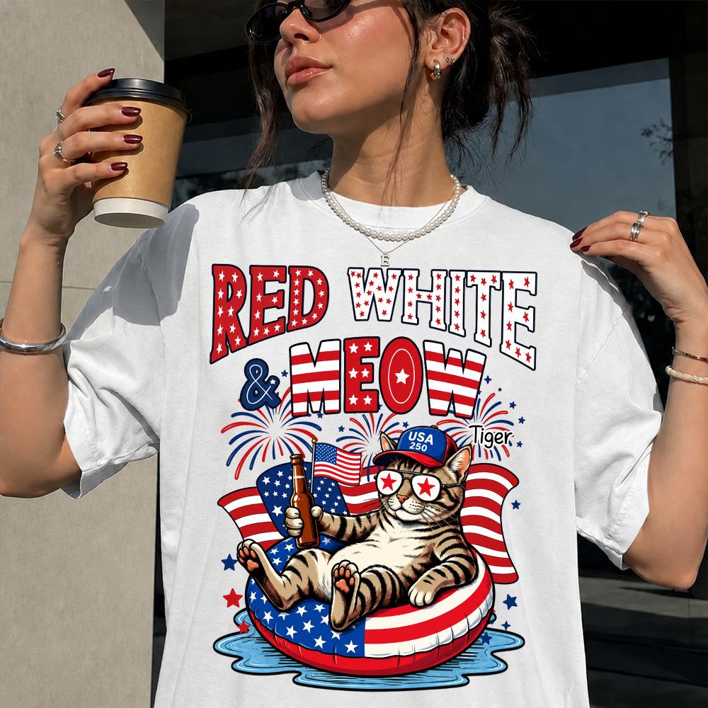 Red White Meow, Custom Photo Pet Shirt, America 250th Anniversary Gifts For Dog Cat Lovers, Dog Dad And Mom, Cat Owners T1807 Hv01 
