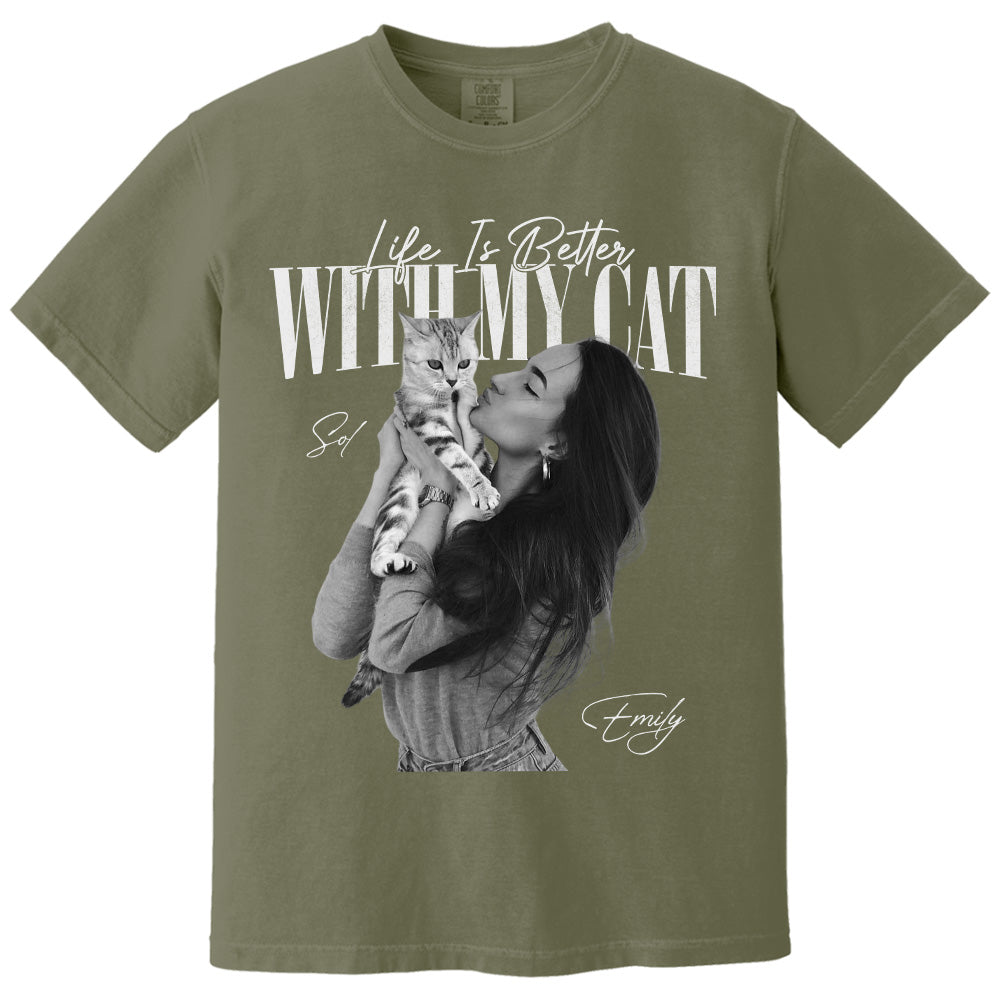 Life Is Better With My Cat - Washed Tee Retro Bootleg Shirt For Cat Lovers T1807