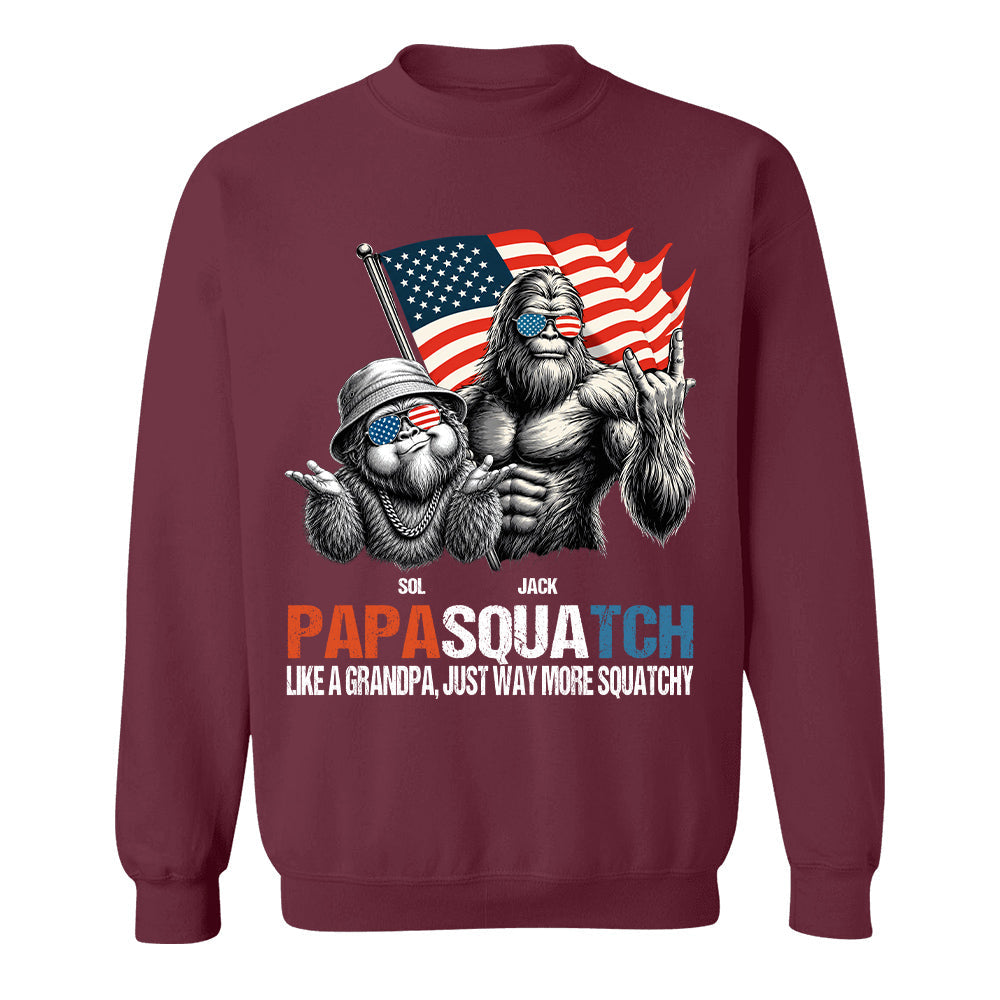 Personalized Papasquatch - Bigfoot Merica Rock American Flag T-Shirt, Father Day Gifts for Dad Funny Papa Tshirt Cool Daddy Bigfoot Tee A2110 T24