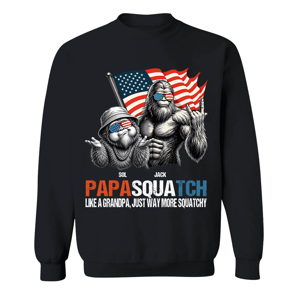 Personalized Papasquatch - Bigfoot Merica Rock American Flag T-Shirt, Father Day Gifts for Dad Funny Papa Tshirt Cool Daddy Bigfoot Tee A2110 T24