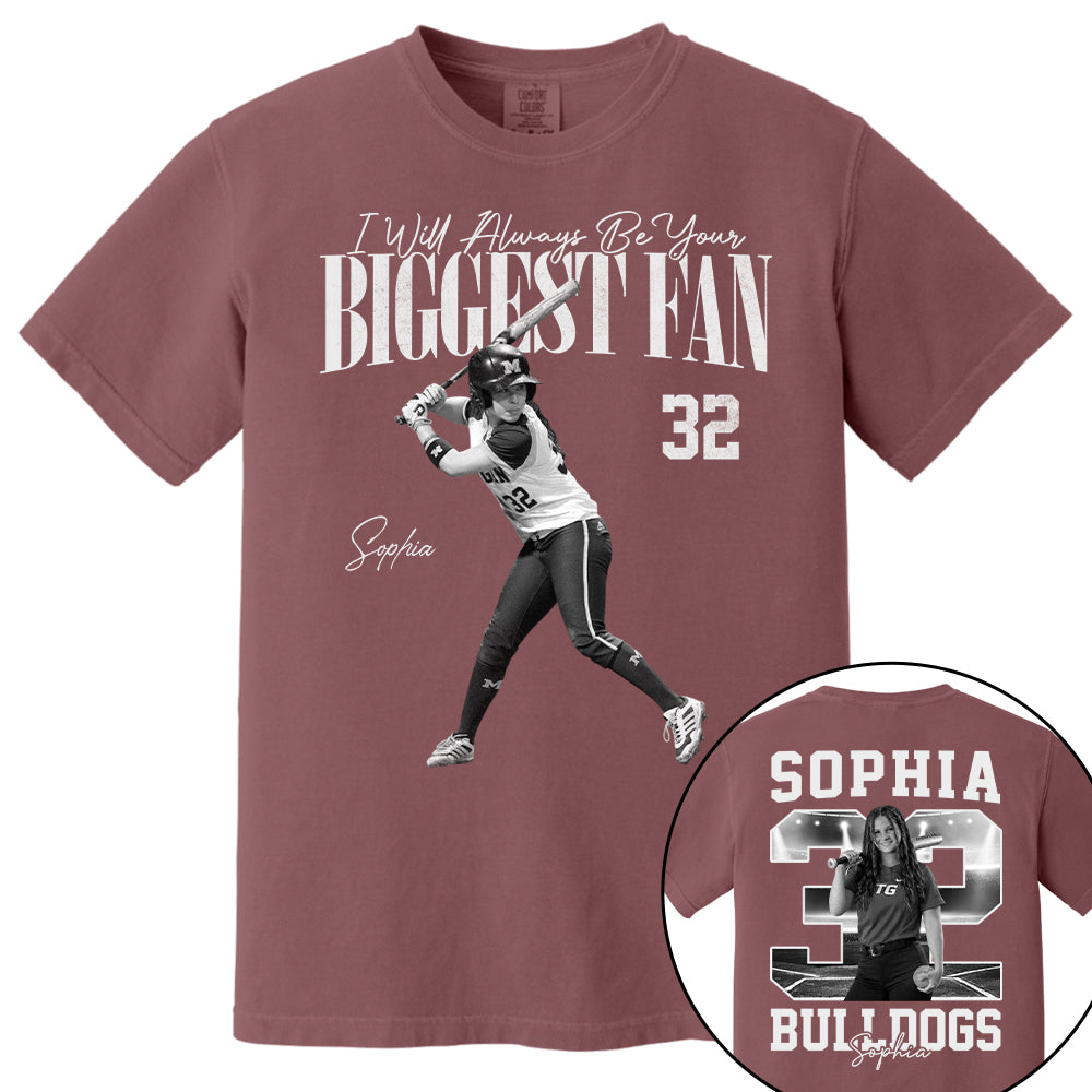 I'll Always Be Your Biggest Fan - Washed Tee Retro Bootleg Shirt - Custom Photo Softball Player Gift For Softball Lovers T1807 T24