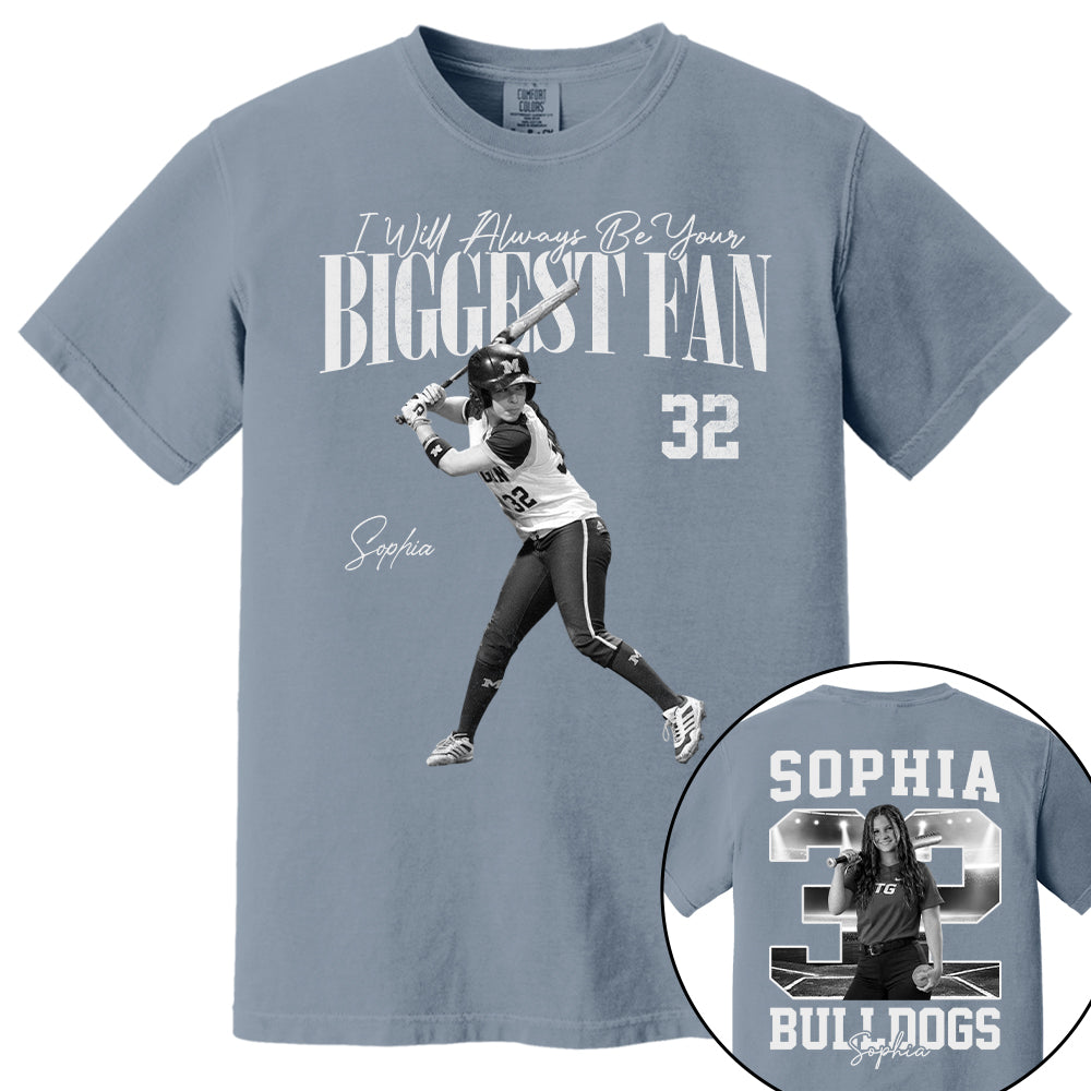 I'll Always Be Your Biggest Fan - Washed Tee Retro Bootleg Shirt - Custom Photo Softball Player Gift For Softball Lovers T1807 T24