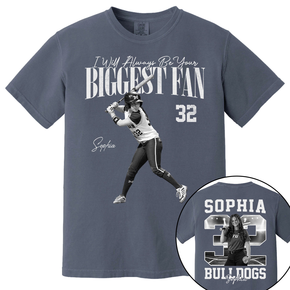 I'll Always Be Your Biggest Fan - Washed Tee Retro Bootleg Shirt - Custom Photo Softball Player Gift For Softball Lovers T1807 T24