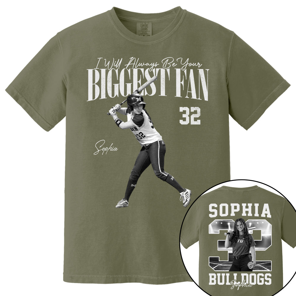 I'll Always Be Your Biggest Fan - Washed Tee Retro Bootleg Shirt - Custom Photo Softball Player Gift For Softball Lovers T1807 T24