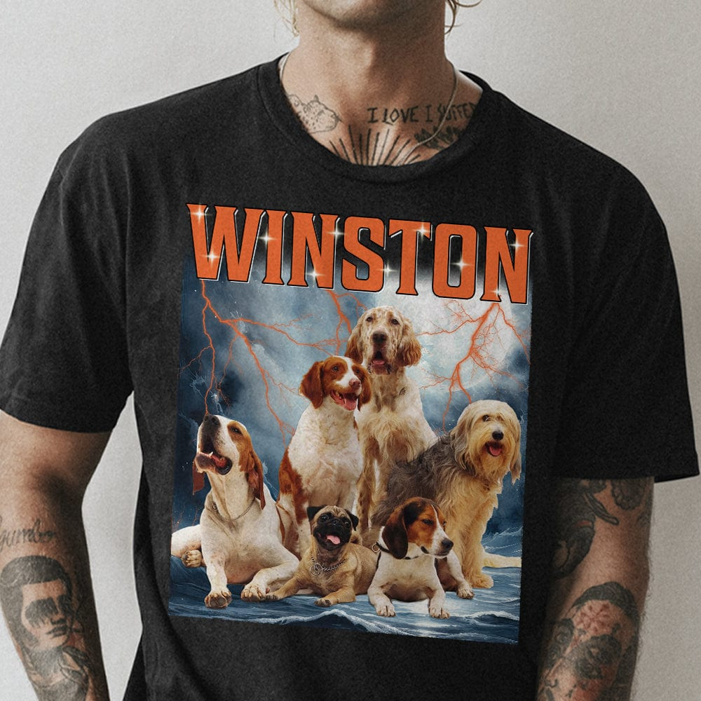 Custom Photo Retro Vintage Dog Portrait Shirt - Custom Upload Photo Bootleg Tee