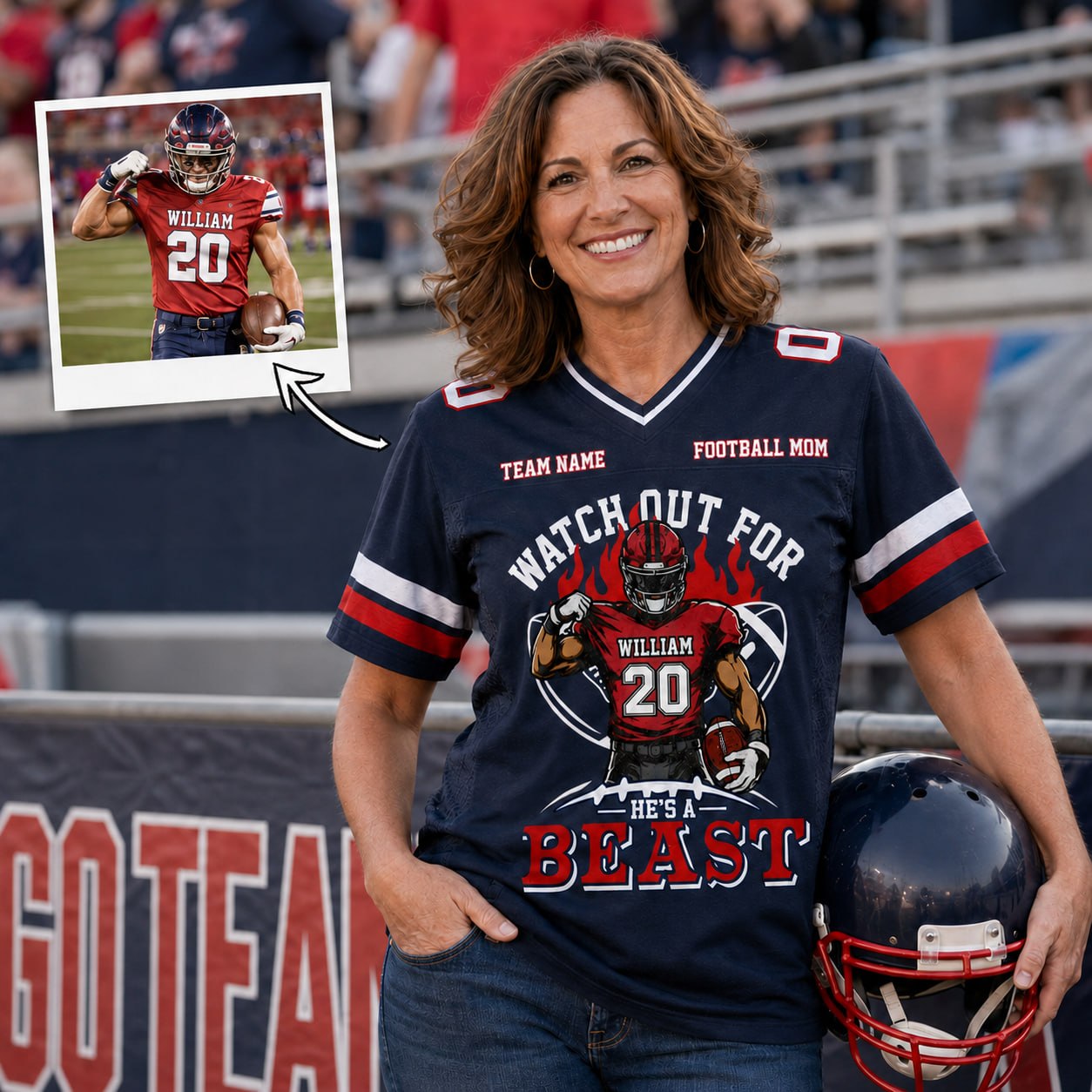 Watch Out for He’s a Beast Personalized Football Mom Jersey Custom Team Name & Player Number Shirt Na02 Pt99