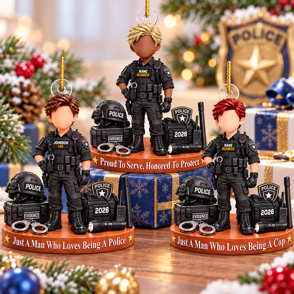 Custom Police Officer Christmas Ornament, Sheriff Bulletproof Vest,  Police Gift L0411 VH01