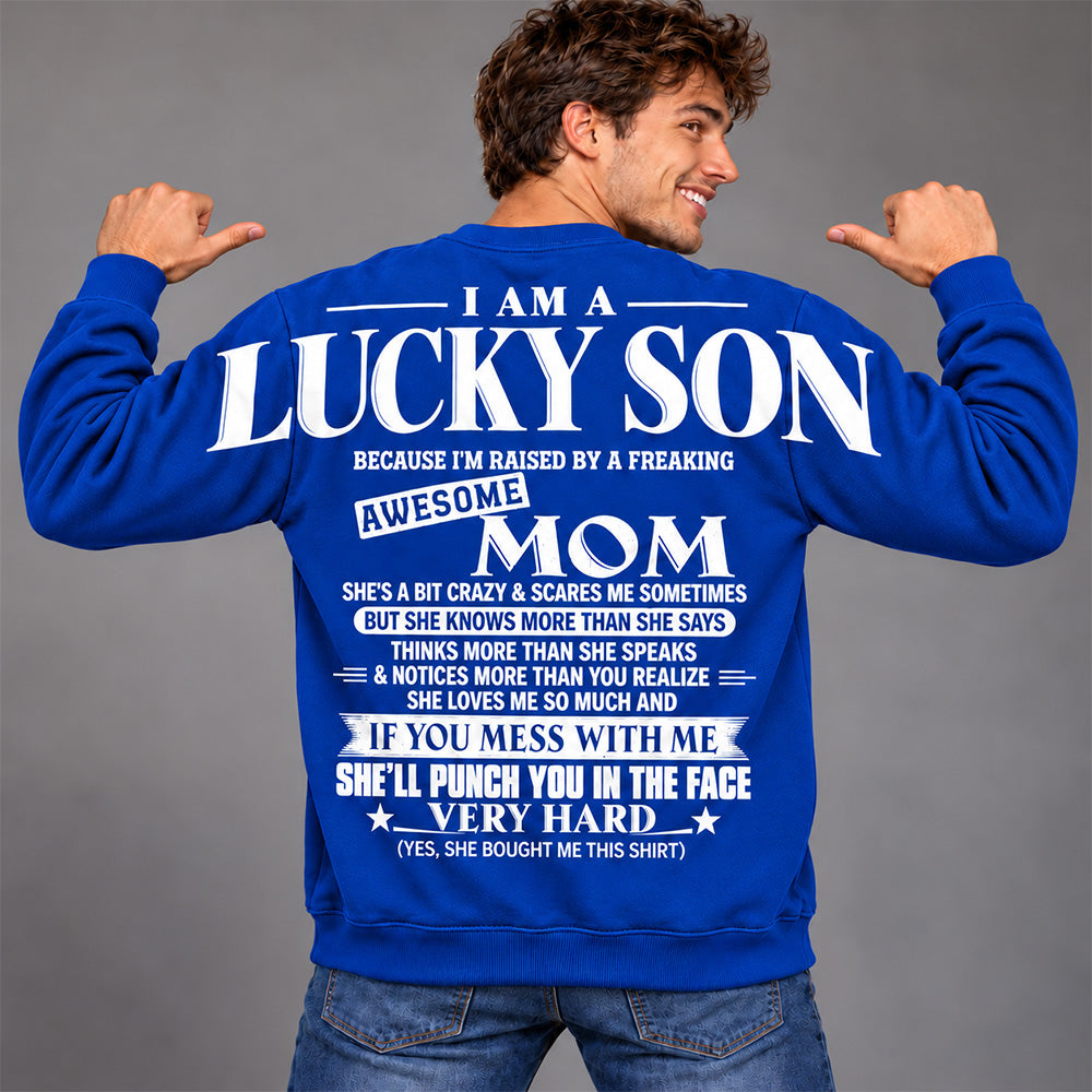 Lucky Son Shirts – Oversized Shoulder Print, Gift for Son from Mom T24