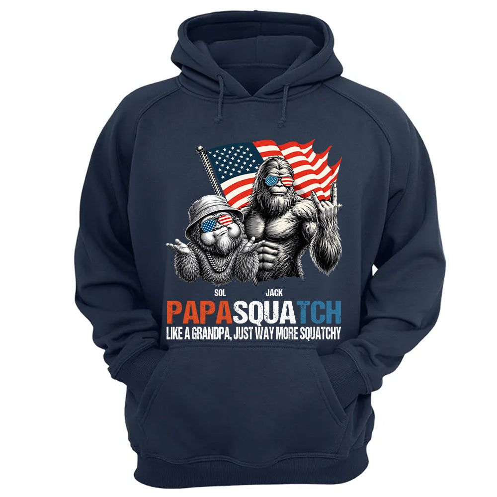 Personalized Papasquatch - Bigfoot Merica Rock American Flag T-Shirt, Father Day Gifts for Dad Funny Papa Tshirt Cool Daddy Bigfoot Tee A2110 T24