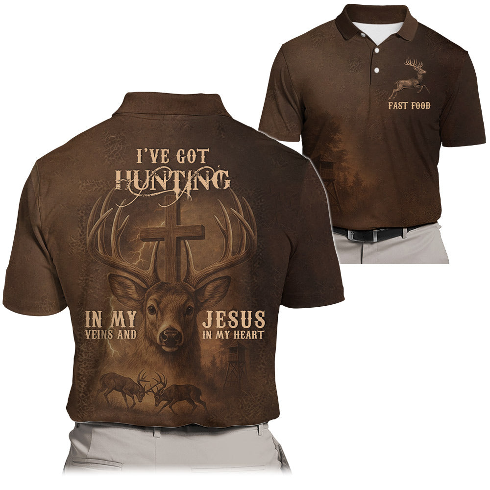 Fast Food Deer Graphic, I've Got Hunting In My Veins And Jesus In My Heart All Over Print T-Shirt Li29