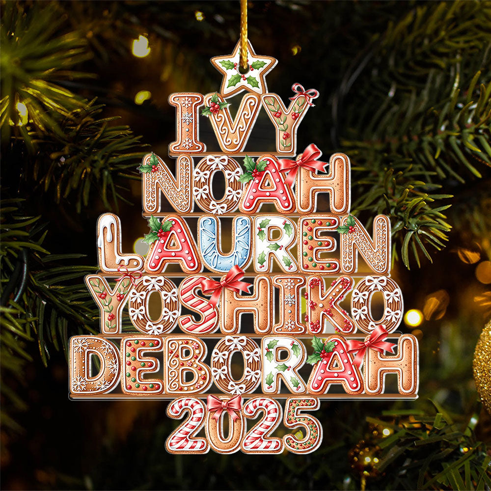 Custom Gingerbread Alphabet Family Christmas Tree - Family Personalized Custom Ornament - Personalized Family Wood Ornament