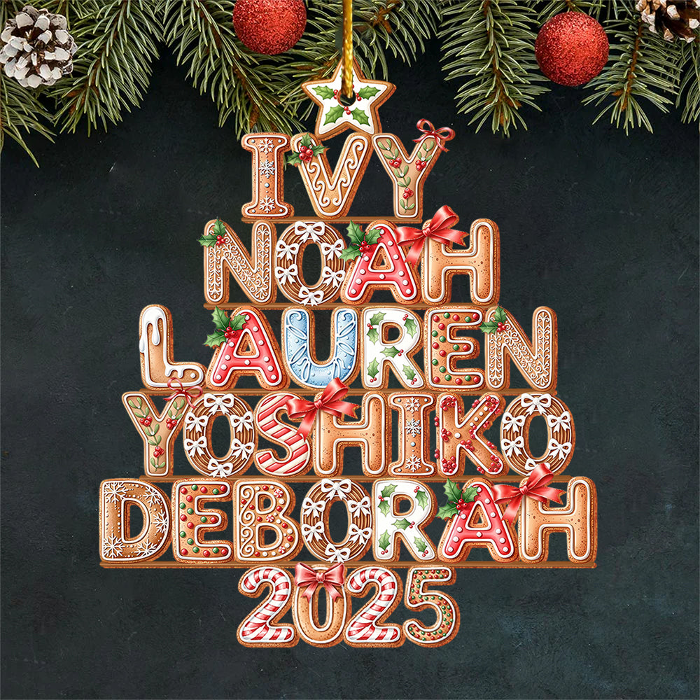 Custom Gingerbread Alphabet Family Christmas Tree - Family Personalized Custom Ornament - Personalized Family Wood Ornament