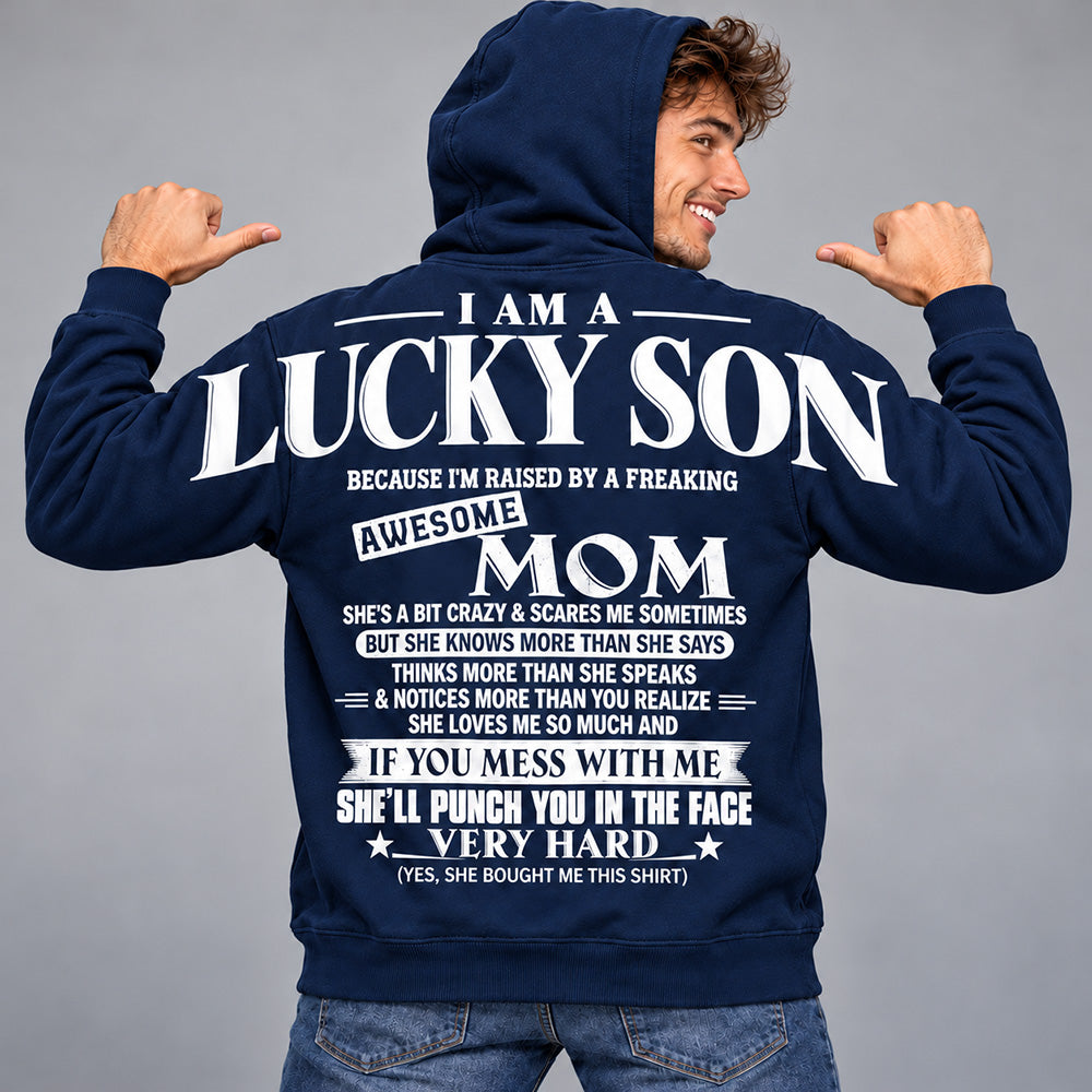 Lucky Son Shirts – Oversized Shoulder Print, Gift for Son from Mom T24