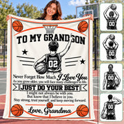 Personalized Basketball Blanket for Grandson, Custom Name & Number Basketball Player Throw Blanket, Gift from Grandma Na02 Nh00 DN10