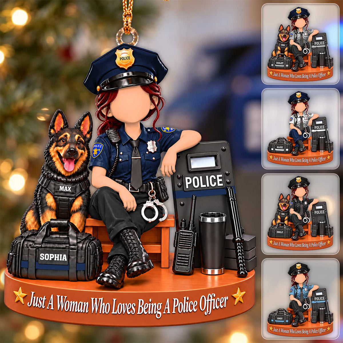 Custom Just A Woman Who Loves Being A Police Officer Ornament, Christmas Gift For Police Officer L0411 Pt99