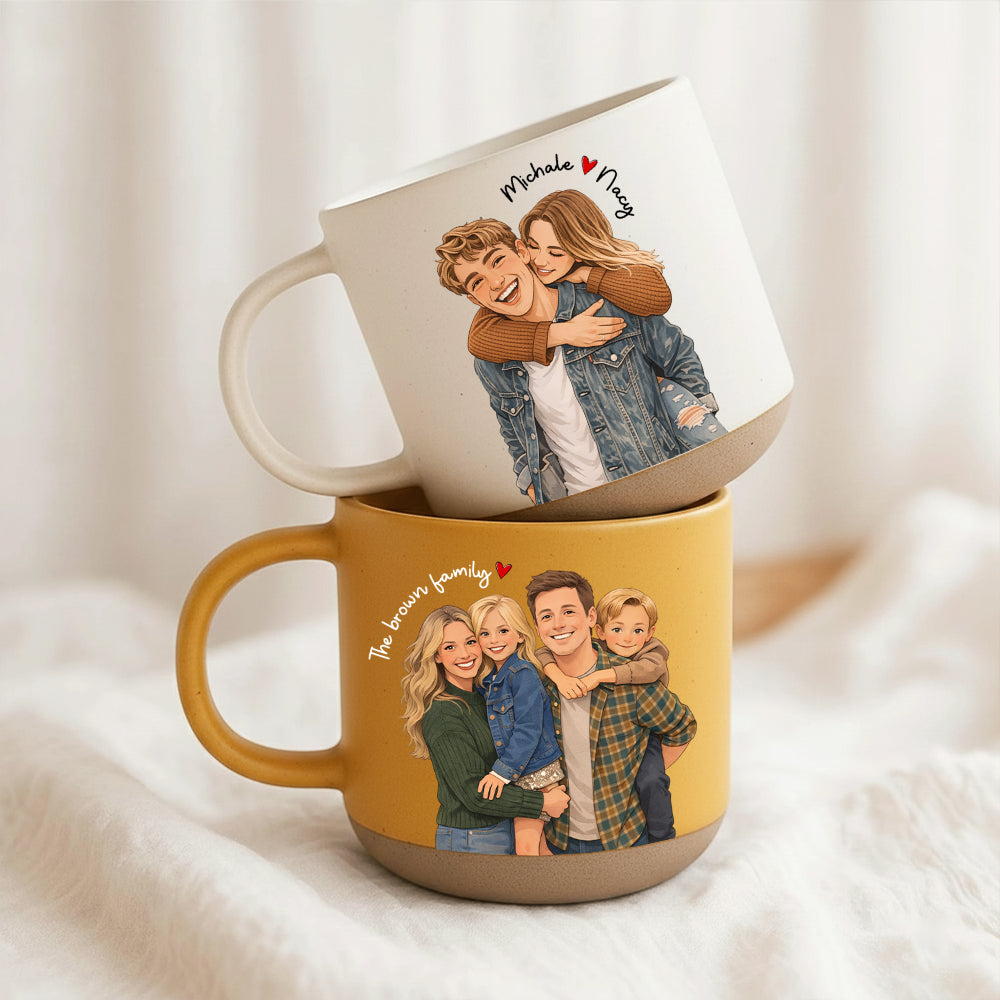 Personalized Watercolor Photo Pottery Mug, Custom Picture Coffee Cup Gift For Family, Couple Image Memories Gift, Besties Gift, Grandma Gift Hv01