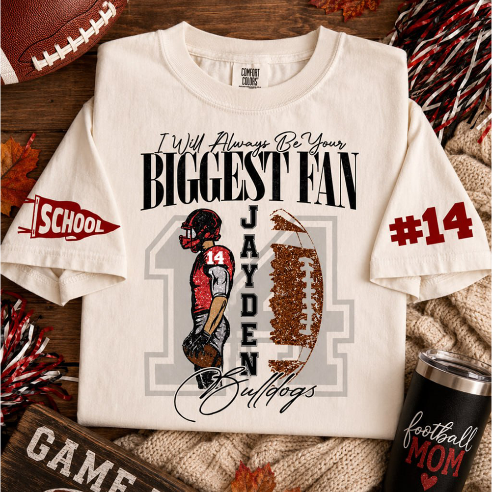 Personalized Vintage “Biggest Fan” Football Shirt, Custom School Team Name, Game Day Shirt, Gift For Football Lovers T1807 Pt99