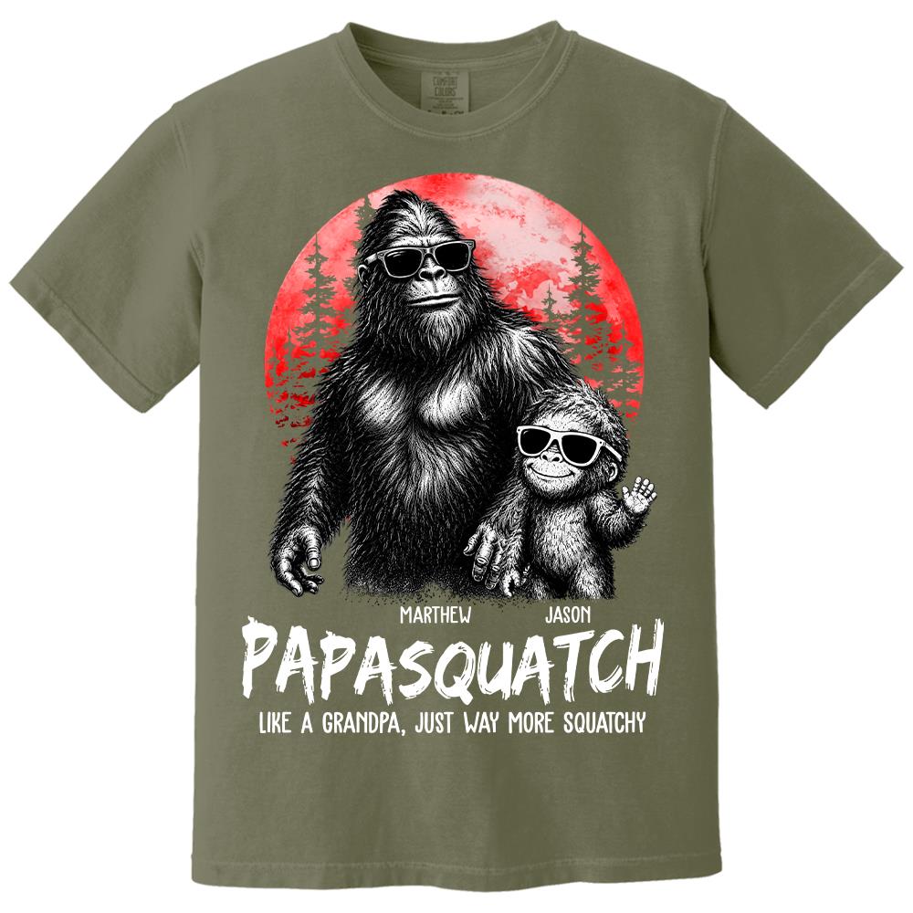 Personalized Papasquatch, Like A Grandpa, Just Way More Squatchy T-Shirt Father Day Gifts for Dad Funny Papa Tshirt Cool Daddy Bigfoot Tee, Red Moon Style Hv01