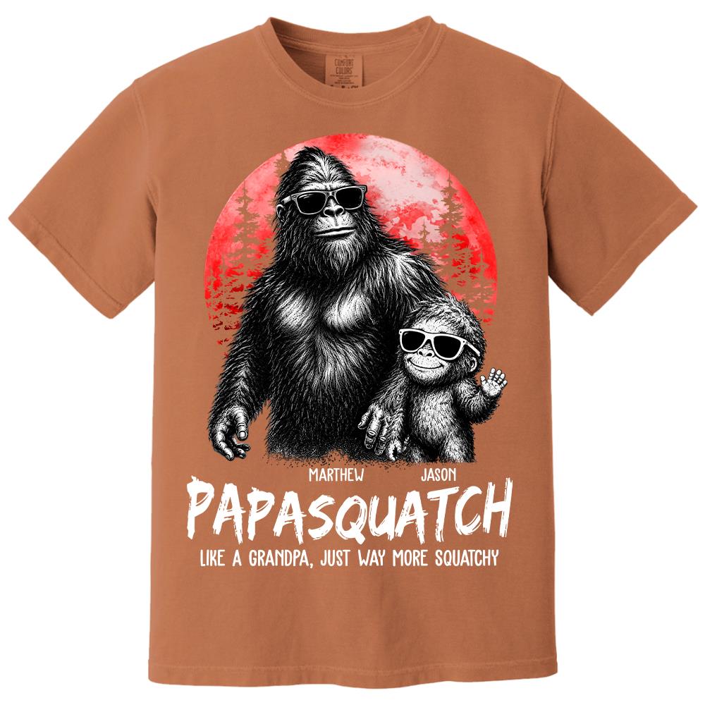 Personalized Papasquatch, Like A Grandpa, Just Way More Squatchy T-Shirt Father Day Gifts for Dad Funny Papa Tshirt Cool Daddy Bigfoot Tee, Red Moon Style Hv01
