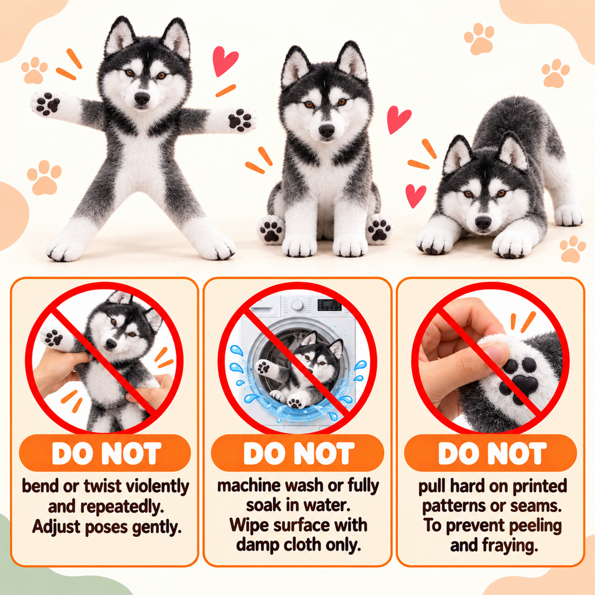 Personalized Husky Photo Pet Squishy Toy Poseable Plush Doll, Funny Gift For Dog Mom, Dad, Pet Lover T1807 T24 TL06