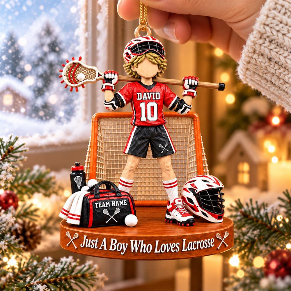 Personalized Just A Boy Who Loves Lacrosse Ornament, Custom Name & Number Player Lacrosse Ornament, Gift For Lacrosse Lover T1807 Hv01