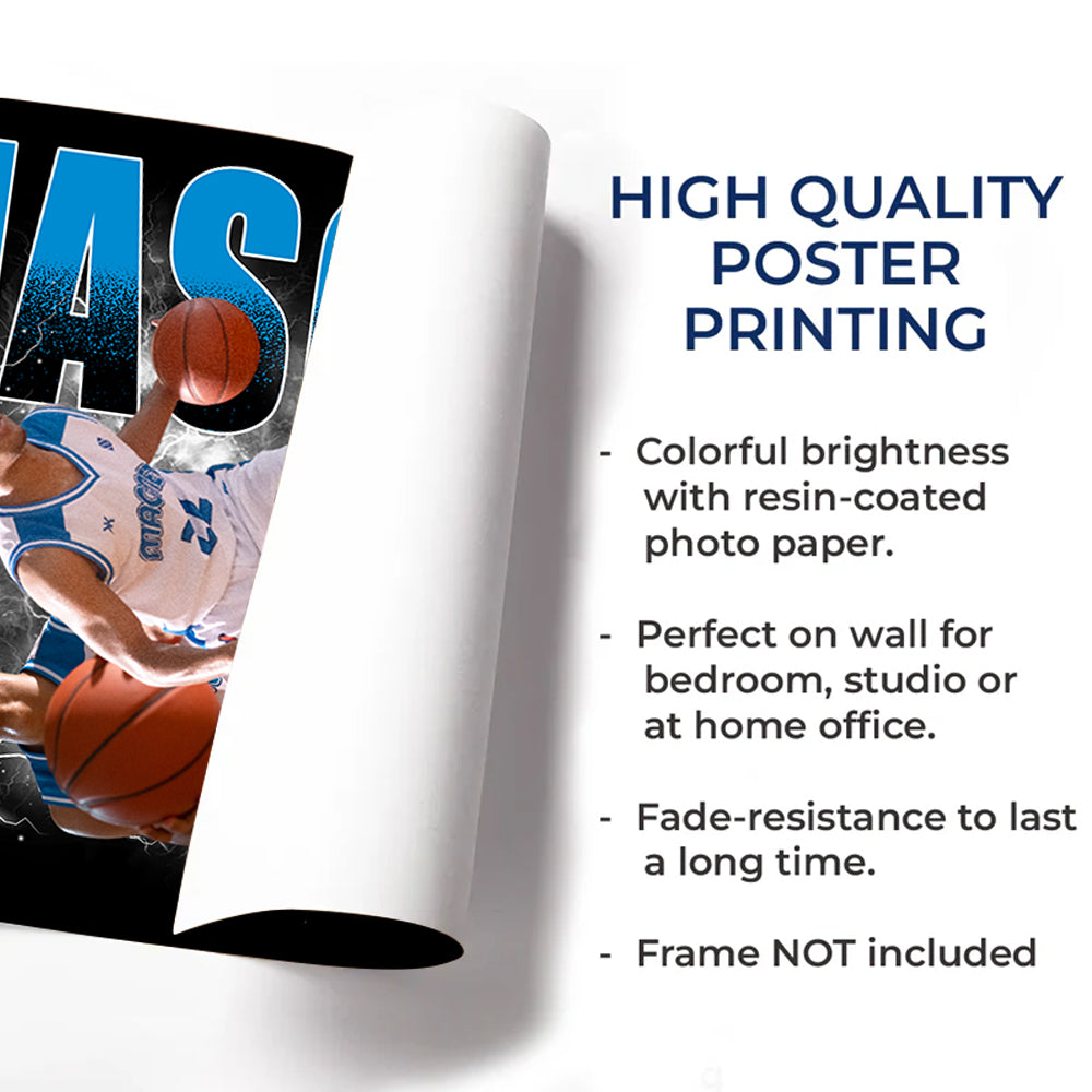 Custom Photo Basketball Player Poster - Personalized Team Name School Name Bootleg Poster T1807