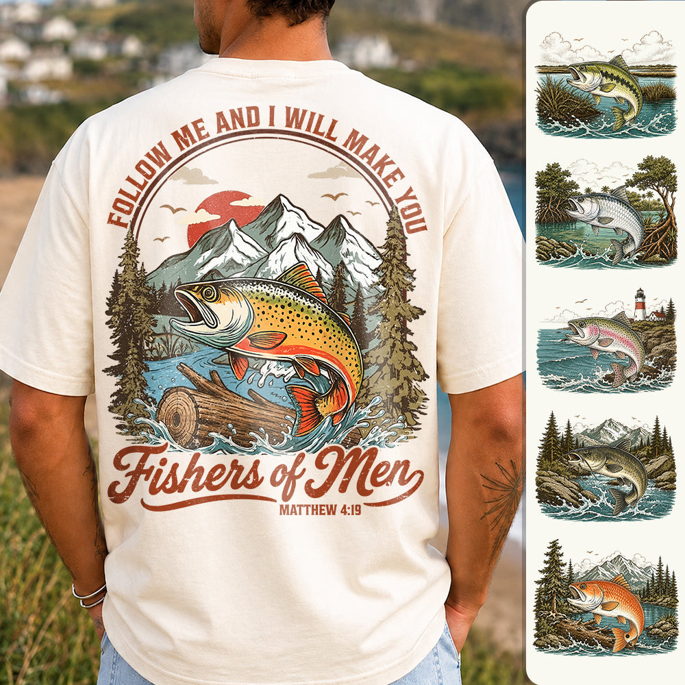 Follow Me and I Will Make You Fishers of Men Shirt - Matthew 4:19 Christian Fishing Shirt Hv01