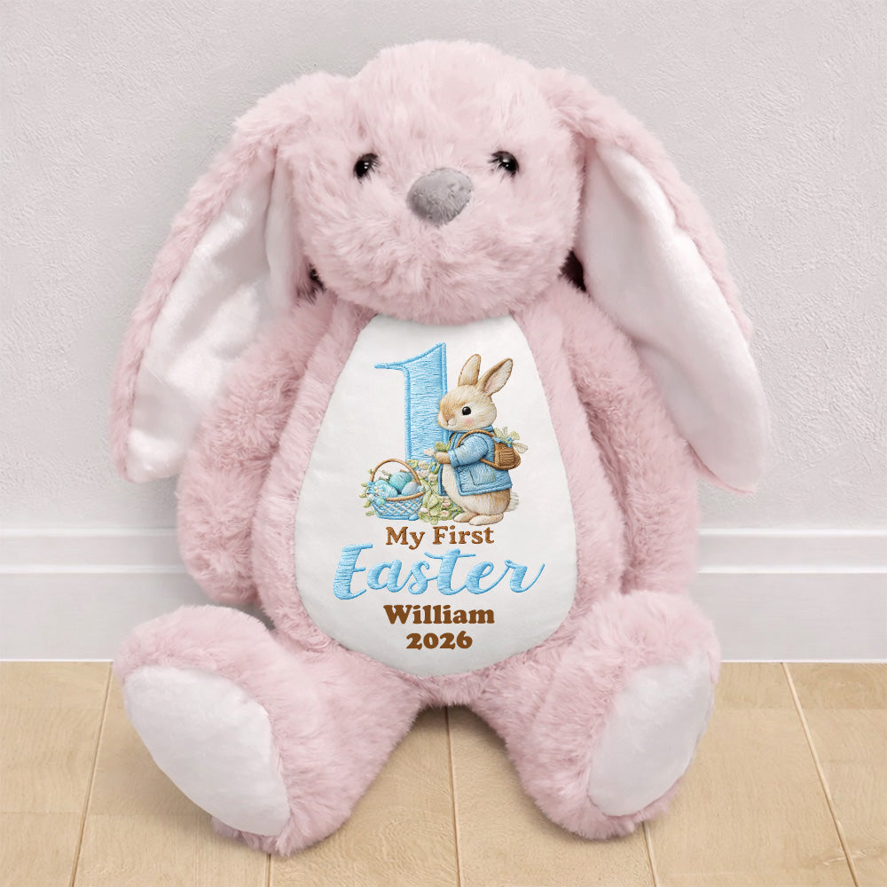 Personalized Plush Bunny with Custom Name for Baby's First Easter, Pastel Keepsake, Unique Gift for New Baby Vr2 Pt99