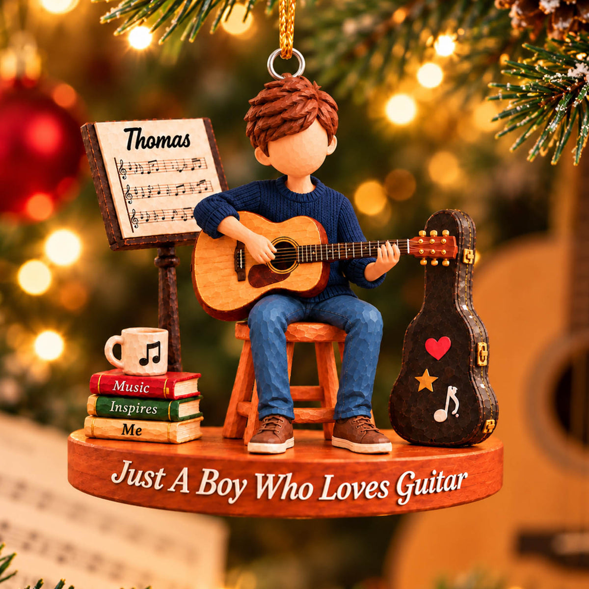 Just A Boy Who Loves Guitar, Personalized Guitar Ornament, Custom Player Name Gift, Gift For Guitar Players Guitar Lovers MI209 Pt99