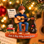 Just A Boy Who Loves Guitar, Personalized Guitar Ornament, Custom Player Name Gift, Gift For Guitar Players Guitar Lovers MI209 Pt99